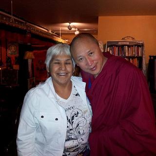 Visiting Tibetan Buddhist monk Cowichan Elder F James with Geshe YongDong; field trip in ANTH/PSYC 338 "Death & Dying." 24 January 2014. 
