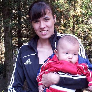 Ethnobotany participants Krystal and her son on the ethnobotany field trip, ANTH 121, Cowichan. 23 October 2013.