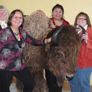 AERC Conference, Saskatoon, SK At Wanuskewin Heritage Park, l-r, Helene Demers & Ruth Kroek, VIU; & Laara Fitznor and Marlene Atleo. 