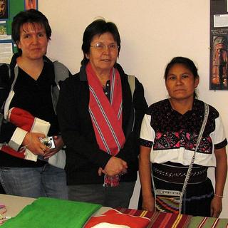 Chiapas visitors in Duncan (2) Celia, one our Chiapas guests (r), with Darlene and Maryann.