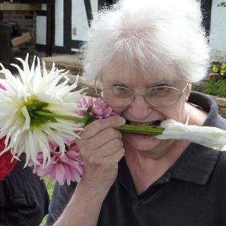 Jackie showing off her flowers 