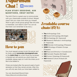Flyer for Anthropology Department Chat on Discord